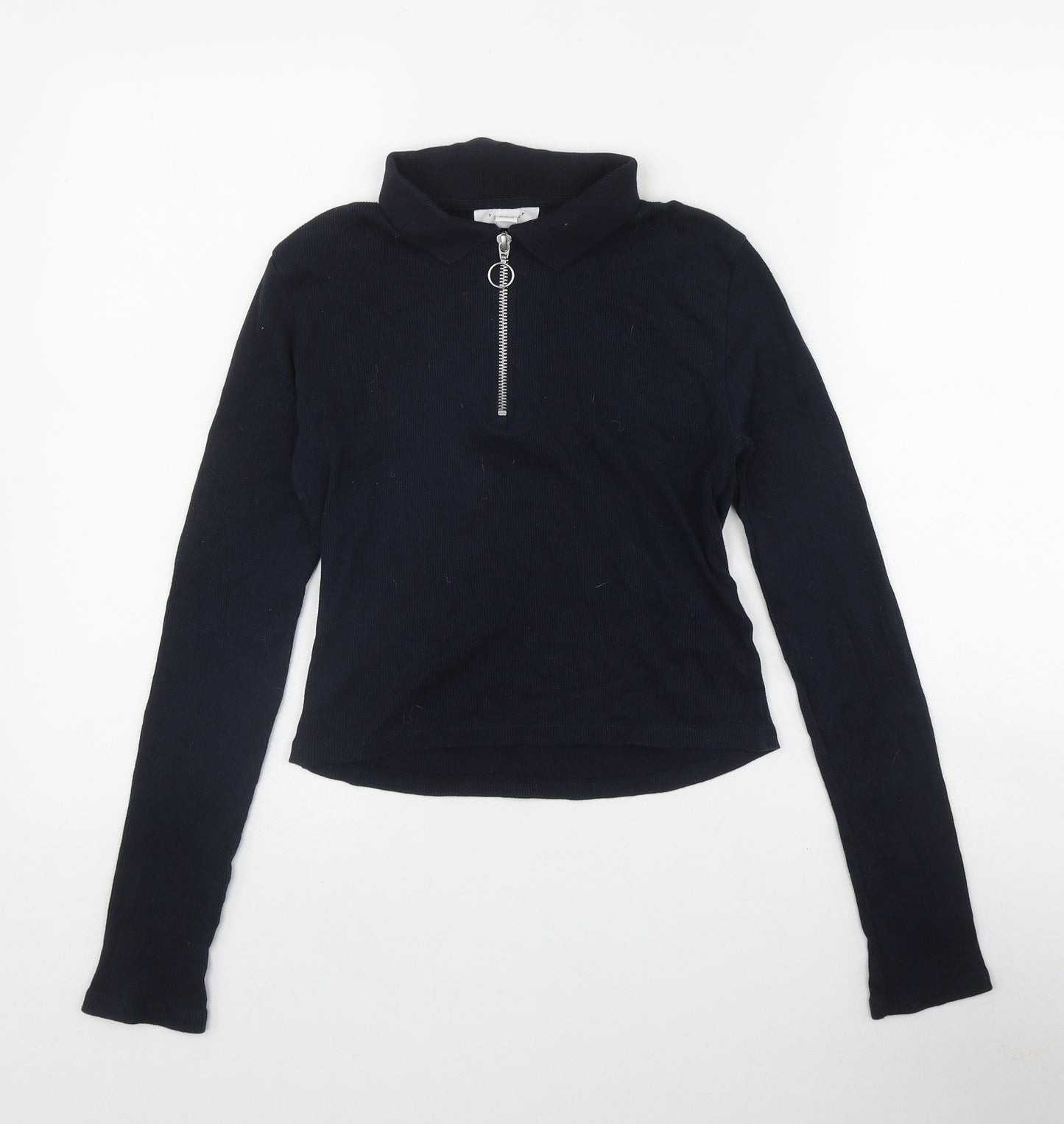 Topshop Womens Blue  Cotton Basic T-Shirt Size 12 Collared