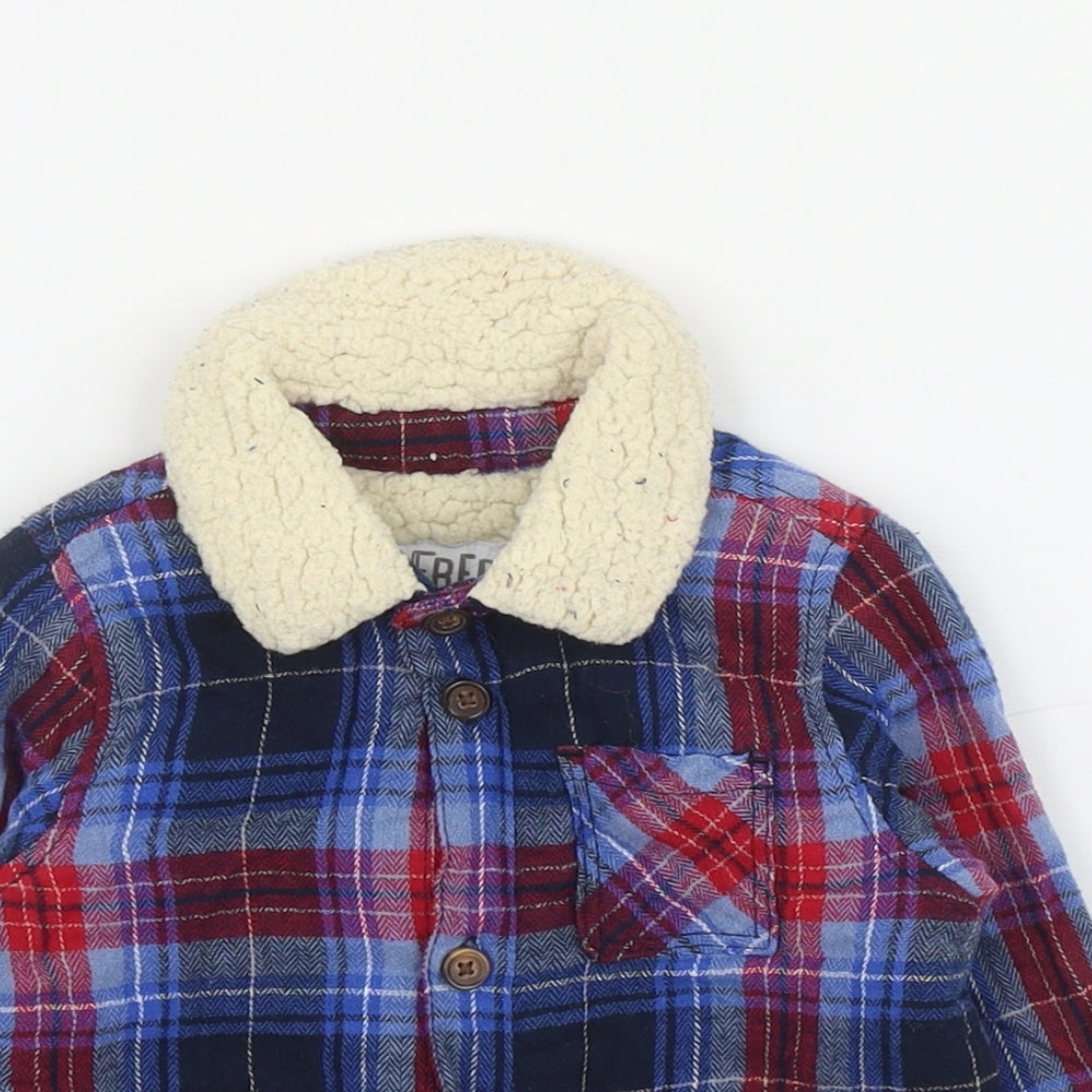 F&F Boys Blue Plaid  Jacket  Size 9-12 Months   Button