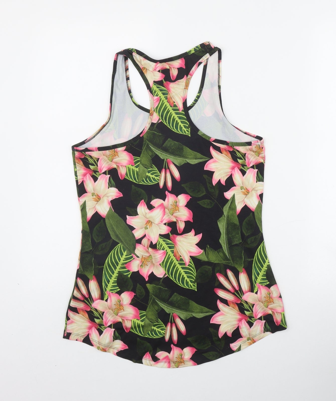 F&F Womens Black Floral Polyester Basic Tank Size M Scoop Neck Pullover