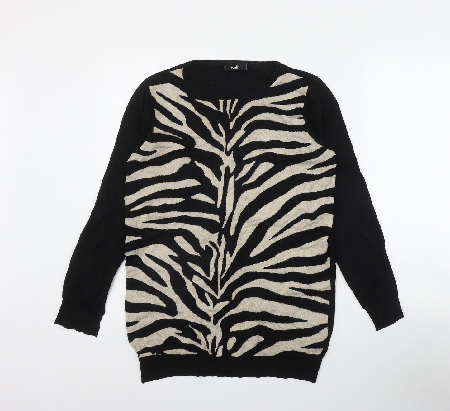 Wallis Womens Black Round Neck Animal Print Viscose Pullover Jumper Size S