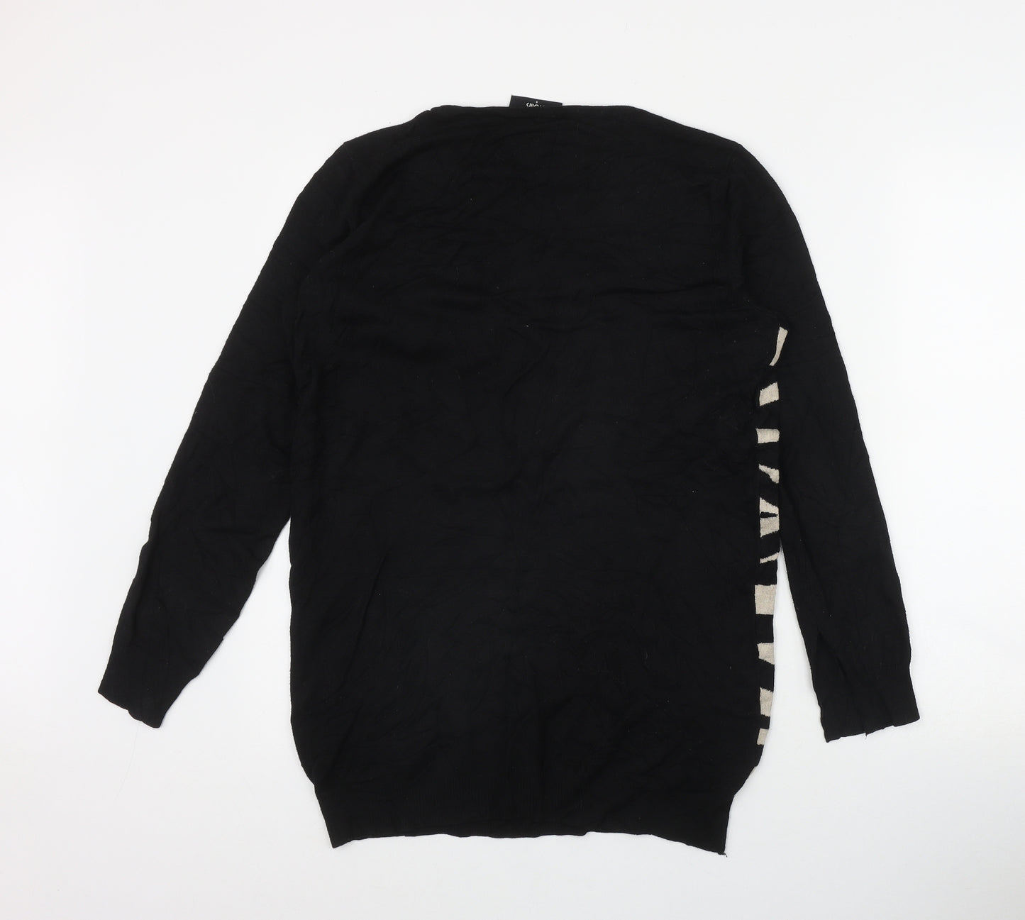 Wallis Womens Black Round Neck Animal Print Viscose Pullover Jumper Size S