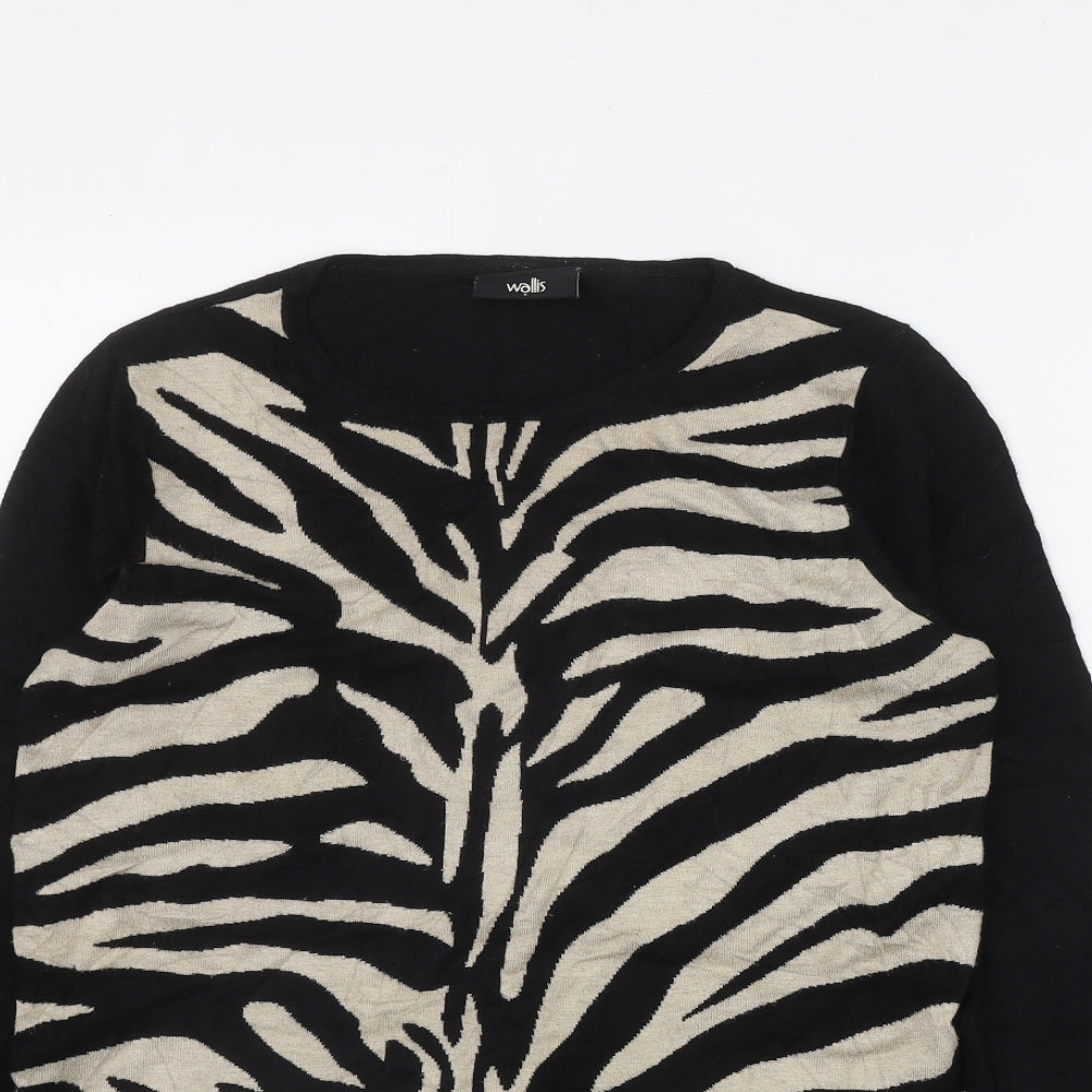 Wallis Womens Black Round Neck Animal Print Viscose Pullover Jumper Size S