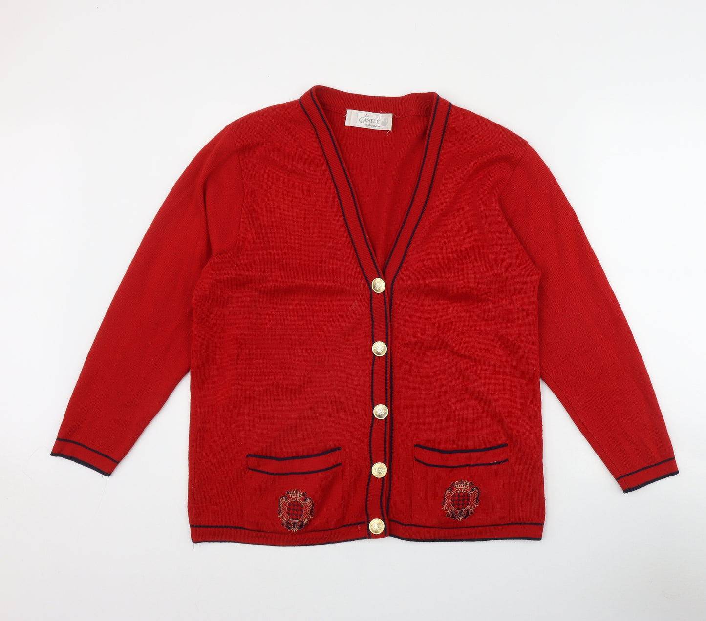 The Castle Collection Womens Red V-Neck  Wool Cardigan Jumper Size L