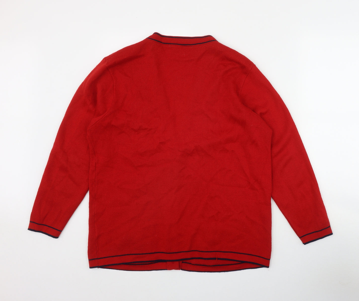 The Castle Collection Womens Red V-Neck  Wool Cardigan Jumper Size L
