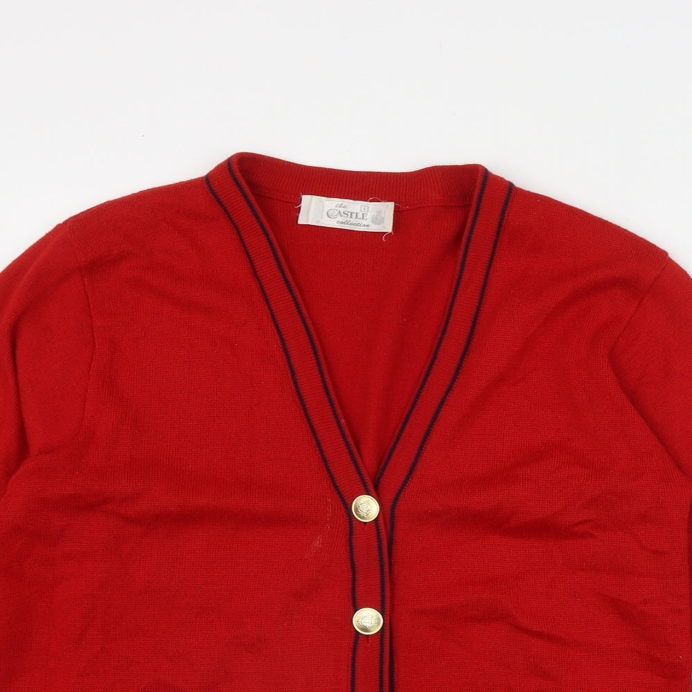 The Castle Collection Womens Red V-Neck  Wool Cardigan Jumper Size L