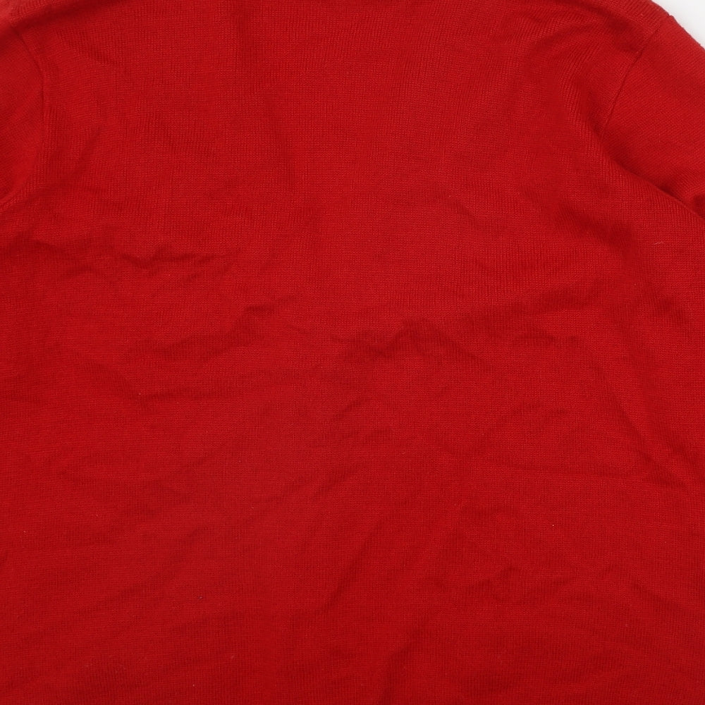 The Castle Collection Womens Red V-Neck  Wool Cardigan Jumper Size L