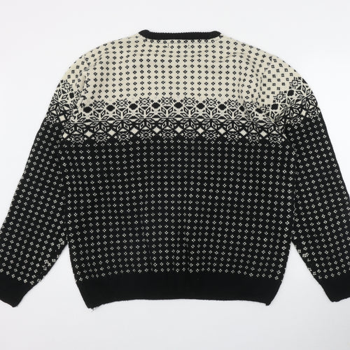Cedar Wood State Mens Black Round Neck Fair Isle Acrylic Pullover Jumper Size 2XL