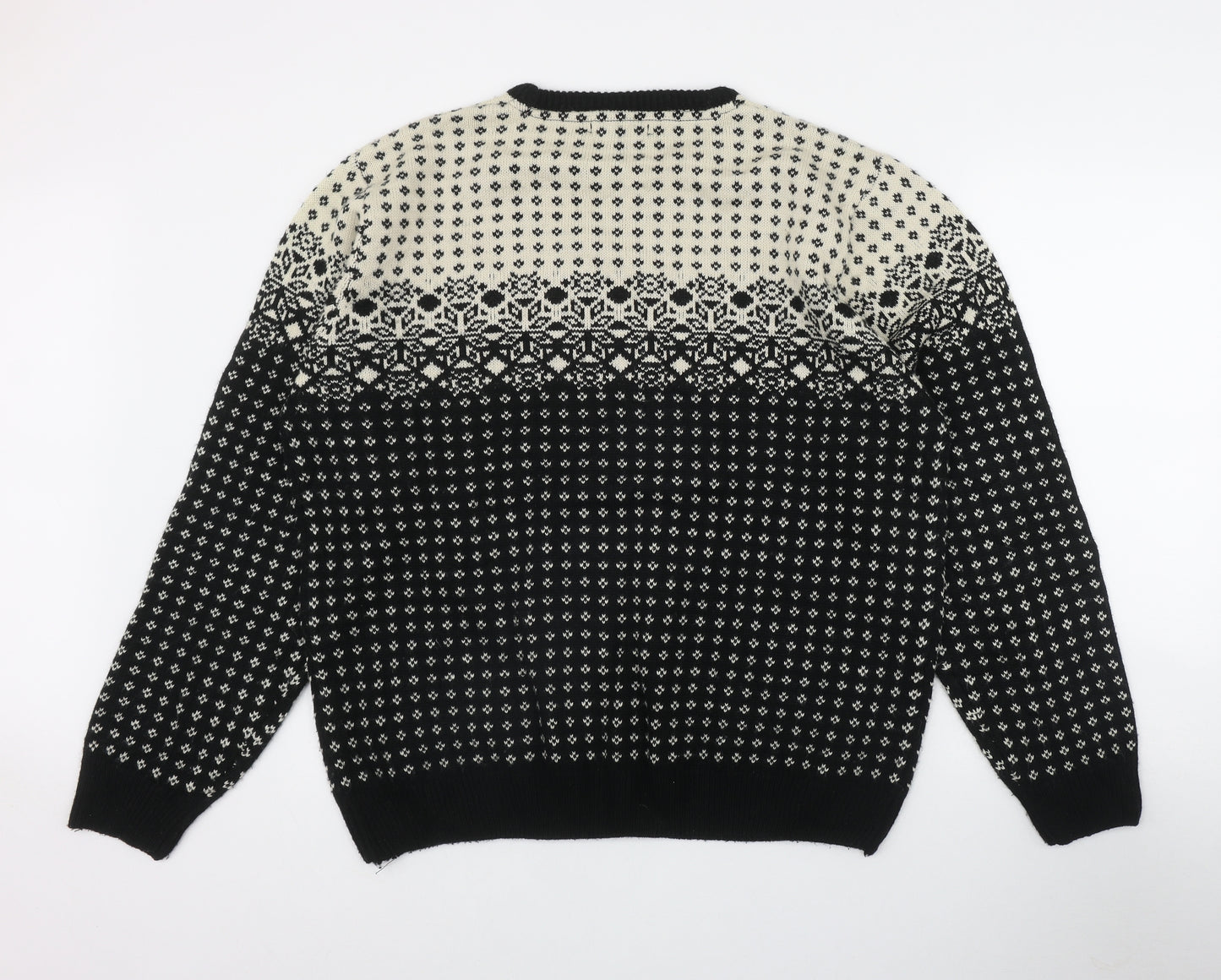 Cedar Wood State Mens Black Round Neck Fair Isle Acrylic Pullover Jumper Size 2XL