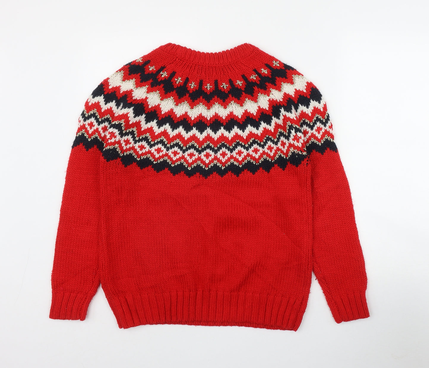 NEXT Mens Red Round Neck Fair Isle Acrylic Pullover Jumper Size S