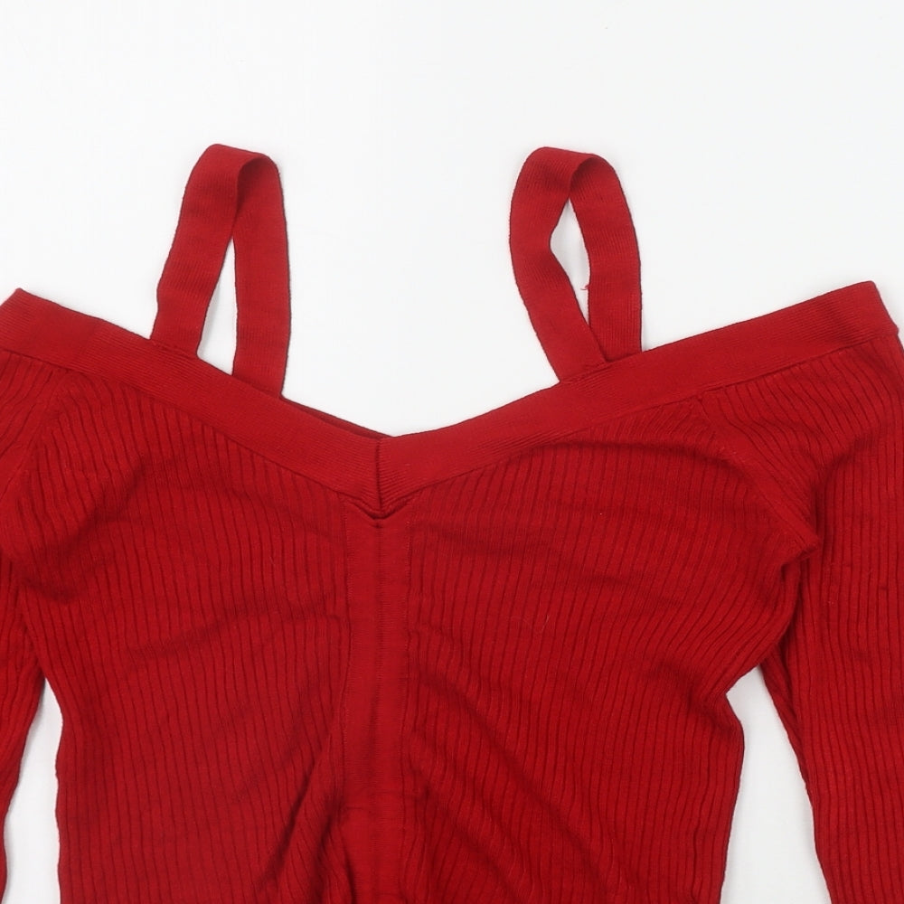 River Isalnd Womens Red  Viscose Basic T-Shirt Size 12 Off the Shoulder