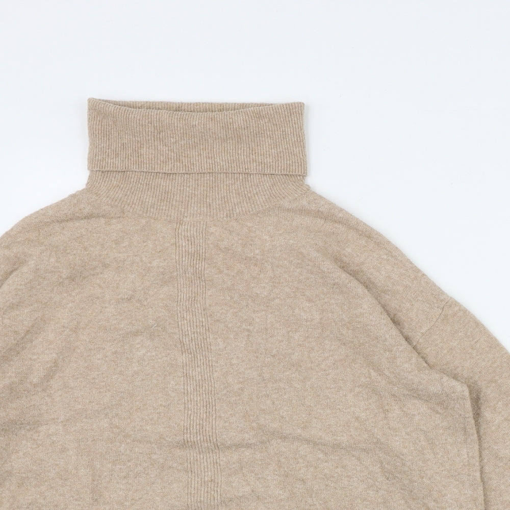 F&F Womens Beige Roll Neck  Polyester Pullover Jumper Size 12