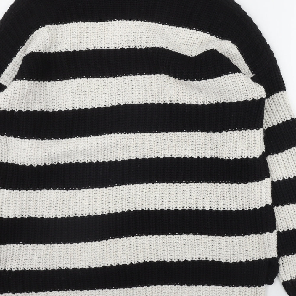 Very Womens Black Round Neck Striped Cotton Pullover Jumper Size 14