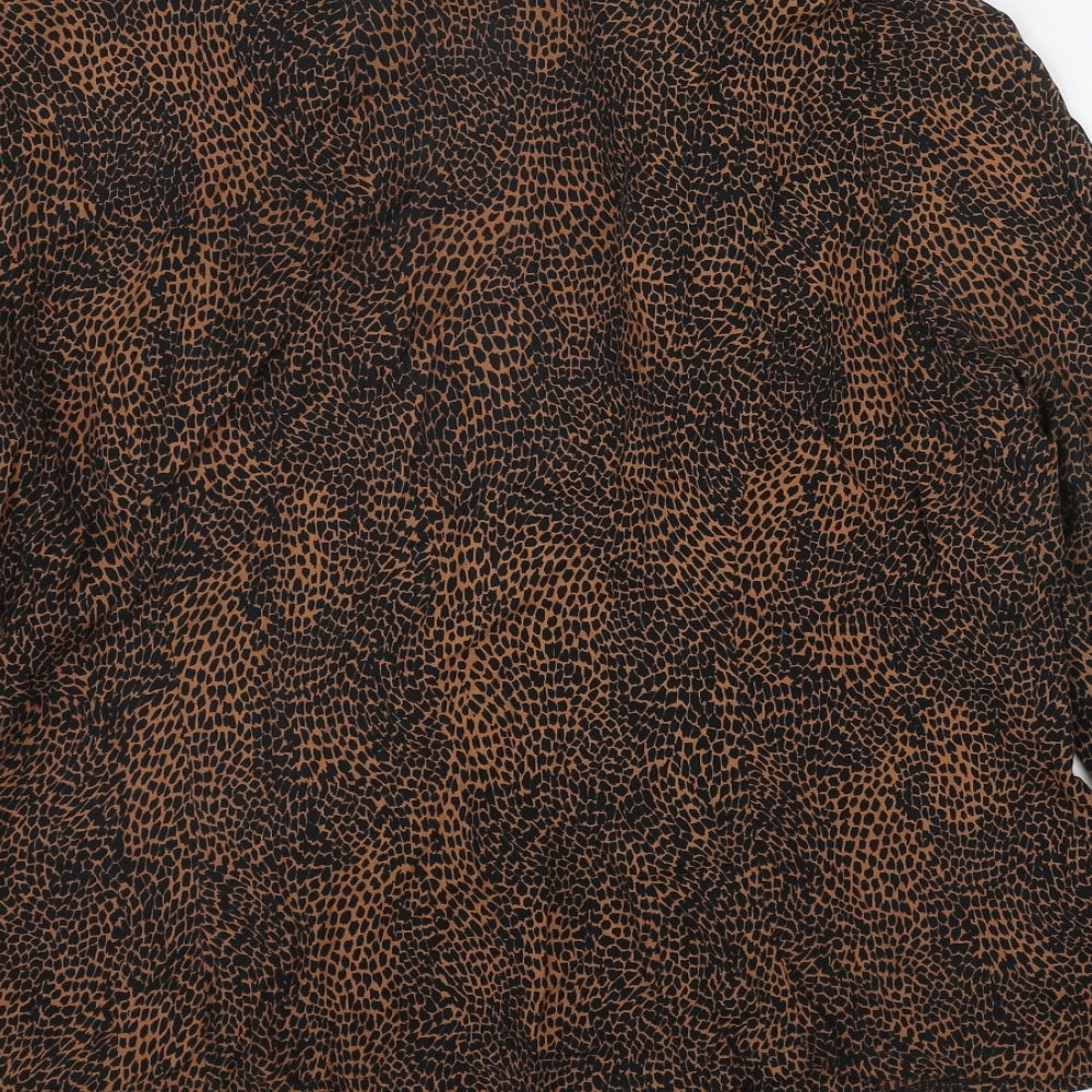 Wallis Womens Brown Animal Print Viscose Basic Blouse Size XL Round Neck