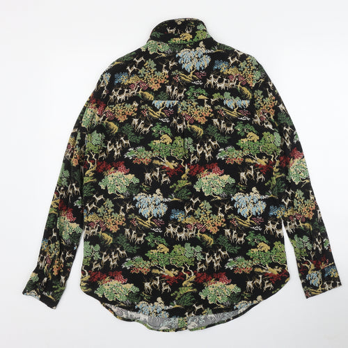 Warehouse Womens Black Geometric Viscose Basic Button-Up Size 10 Collared