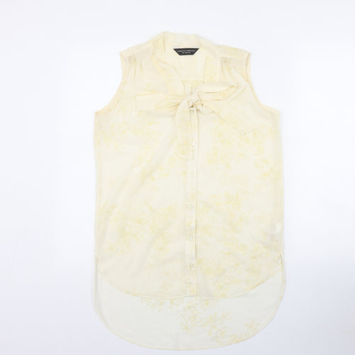 Dorothy Perkins Womens Yellow Floral Polyester Basic Blouse Size 8 V-Neck