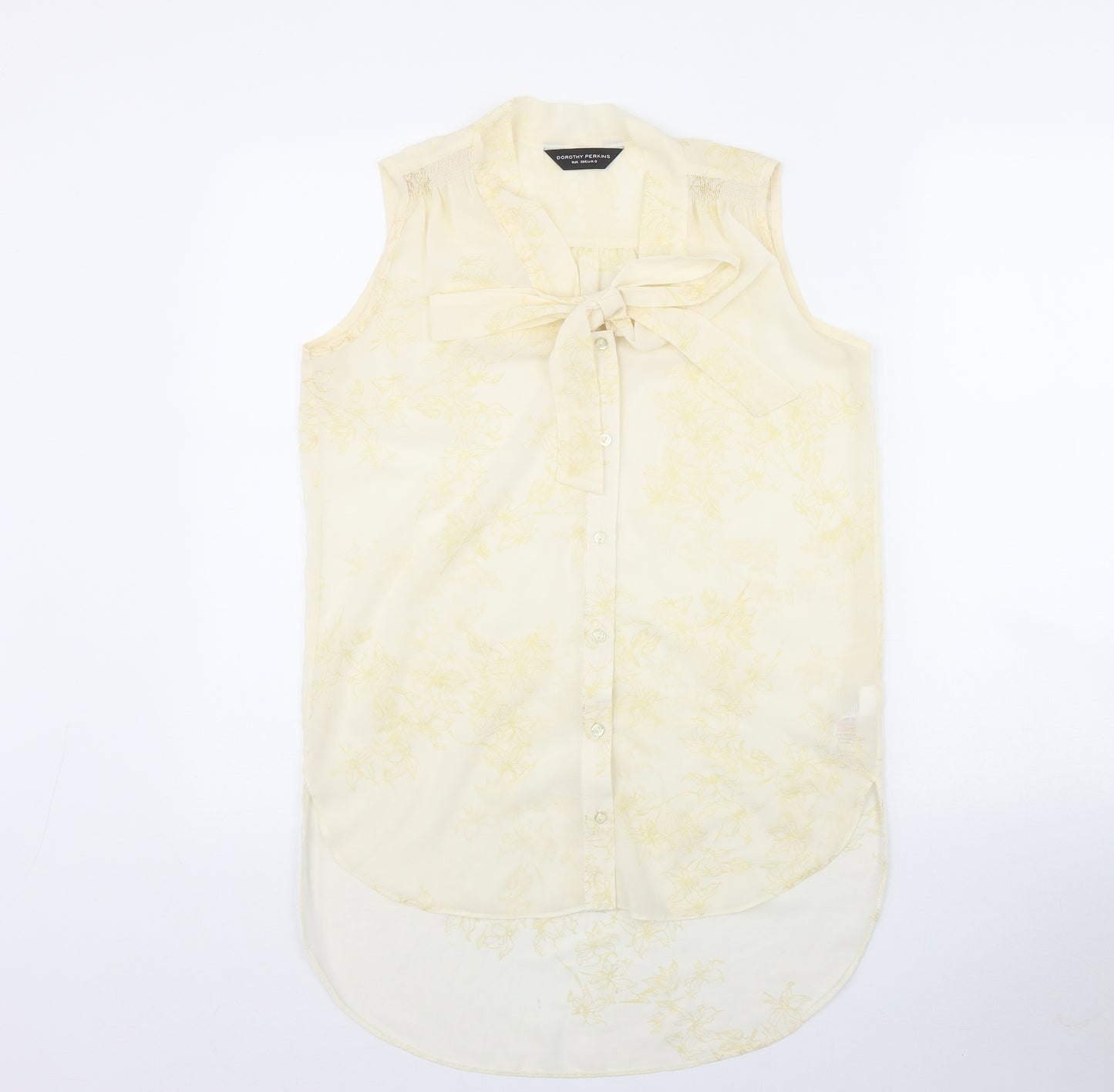 Dorothy Perkins Womens Yellow Floral Polyester Basic Blouse Size 8 V-Neck