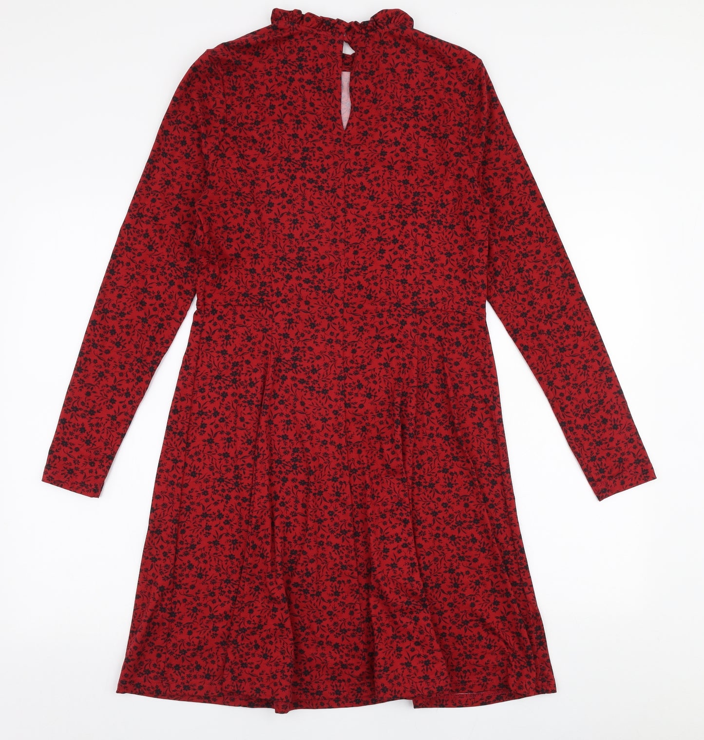 New Look Womens Red Floral Polyester A-Line  Size 10  High Neck Button