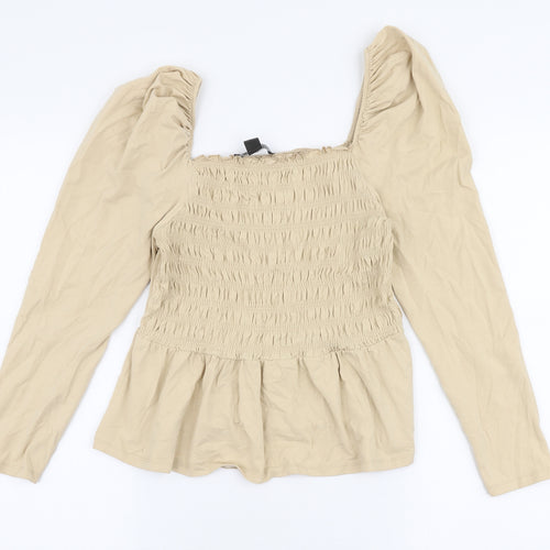 Primark Womens Beige  Cotton Jersey Blouse Size M Square Neck