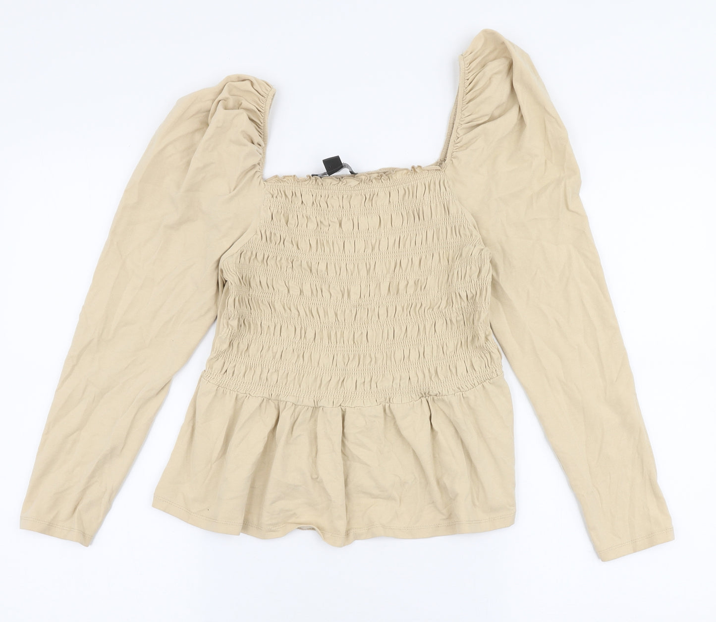 Primark Womens Beige  Cotton Jersey Blouse Size M Square Neck