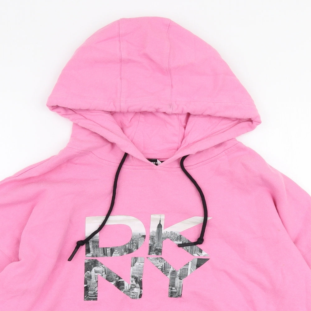 DKNY Womens Pink  100% Cotton Pullover Hoodie Size L  Pullover - Cropped