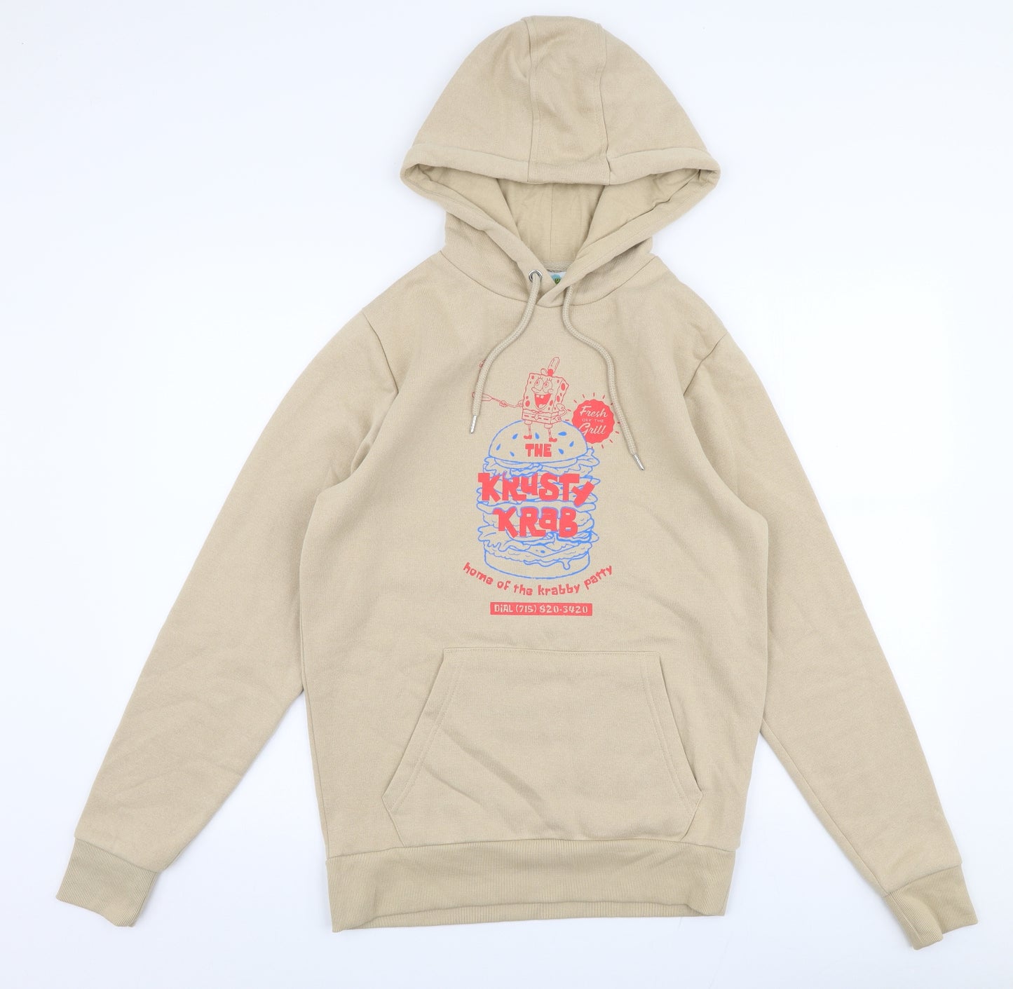 Primark Mens Beige  Cotton Pullover Hoodie Size S   - Spongebob