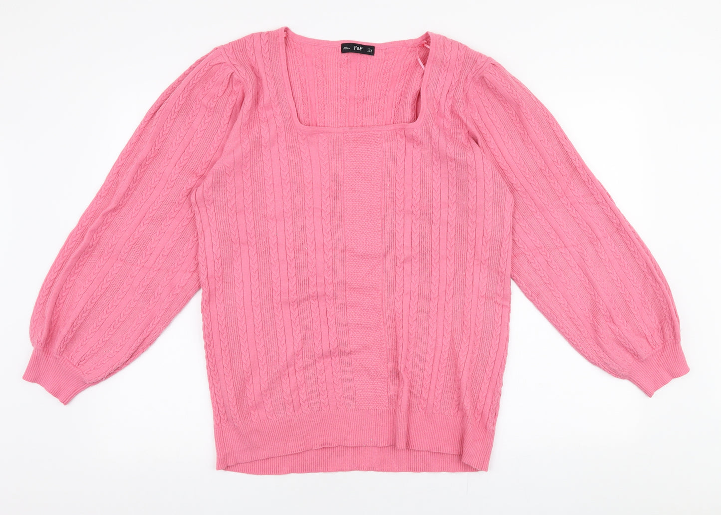 F&F Womens Pink Square Neck  Viscose Pullover Jumper Size 22