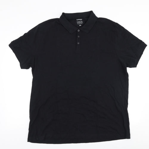 George Mens Black  100% Cotton  Polo Size 2XL Collared Button