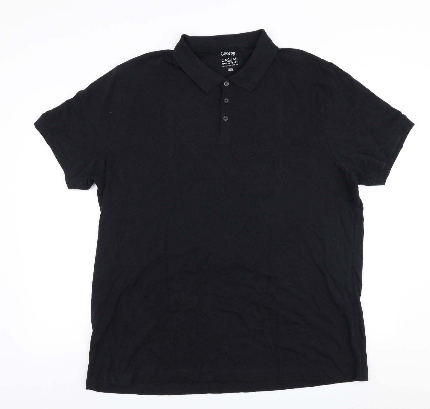 George Mens Black  100% Cotton  Polo Size 2XL Collared Button