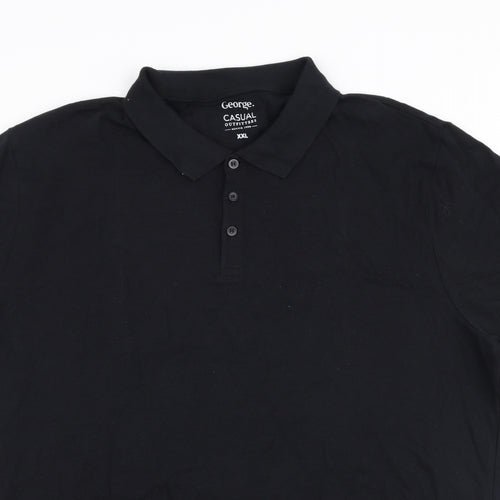 George Mens Black  100% Cotton  Polo Size 2XL Collared Button