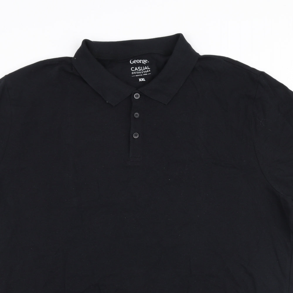 George Mens Black  100% Cotton  Polo Size 2XL Collared Button