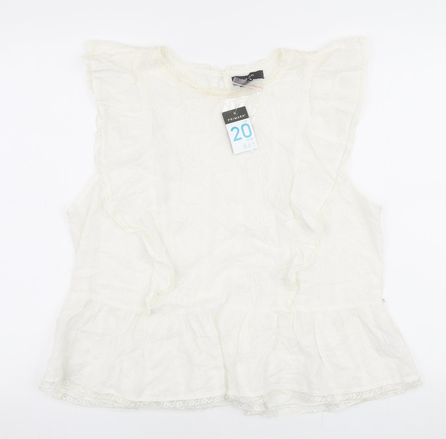 Primark Womens Ivory  100% Cotton Basic Blouse Size 20 Round Neck