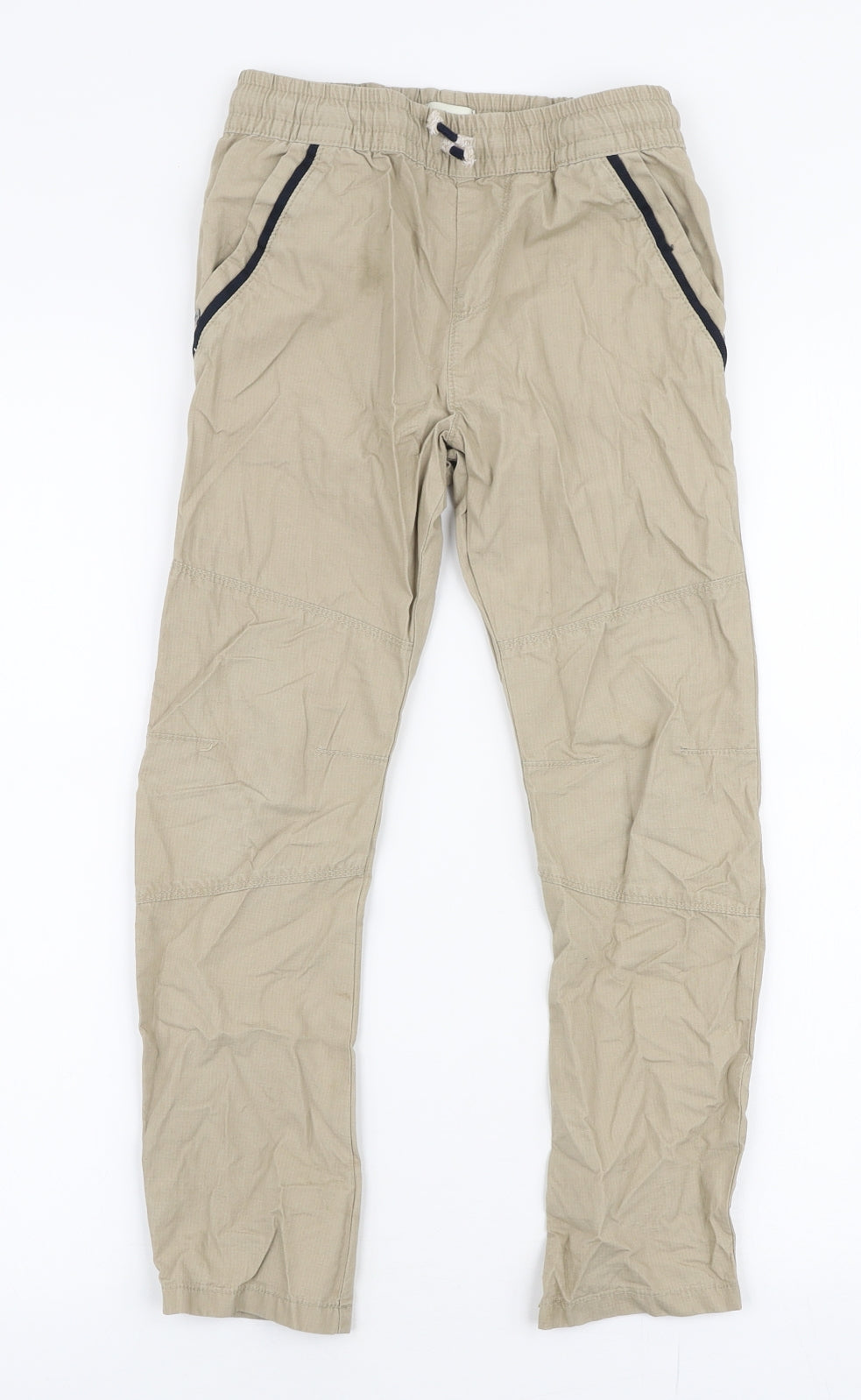 F&F Boys Beige  100% Cotton Chino Trousers Size 6-7 Years  Slim Drawstring