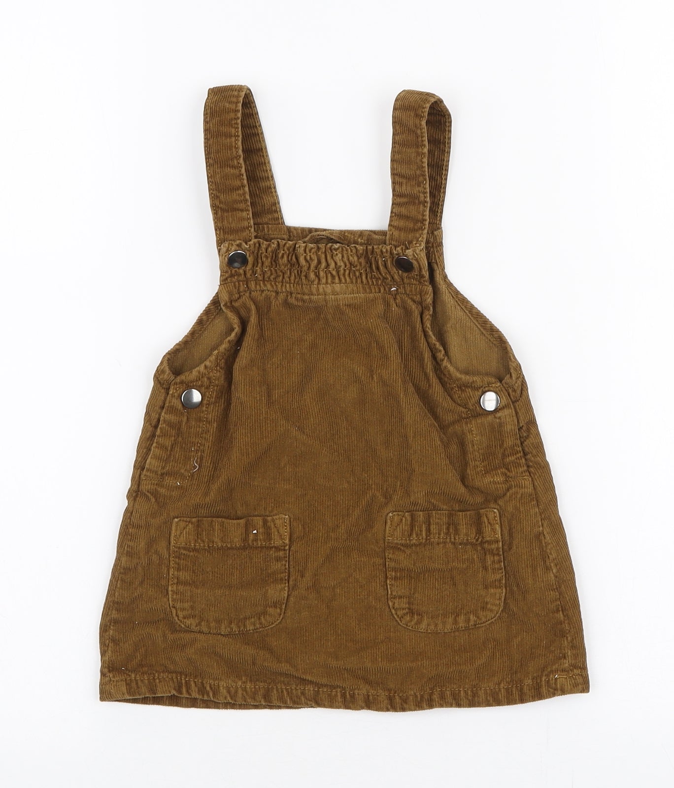 NEXT Girls Brown  100% Cotton Pinafore/Dungaree Dress  Size 12-18 Months  Square Neck Button