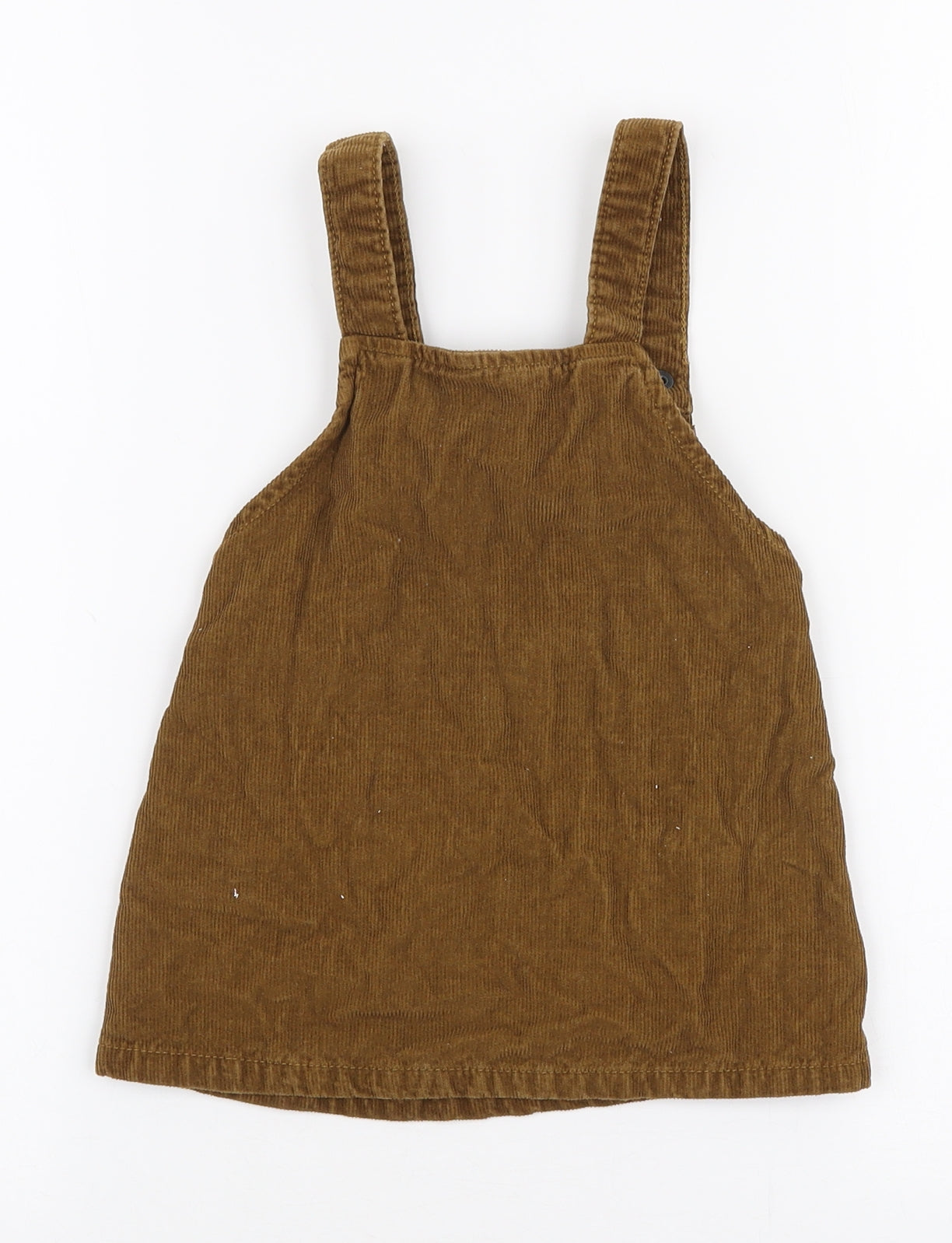 NEXT Girls Brown  100% Cotton Pinafore/Dungaree Dress  Size 12-18 Months  Square Neck Button