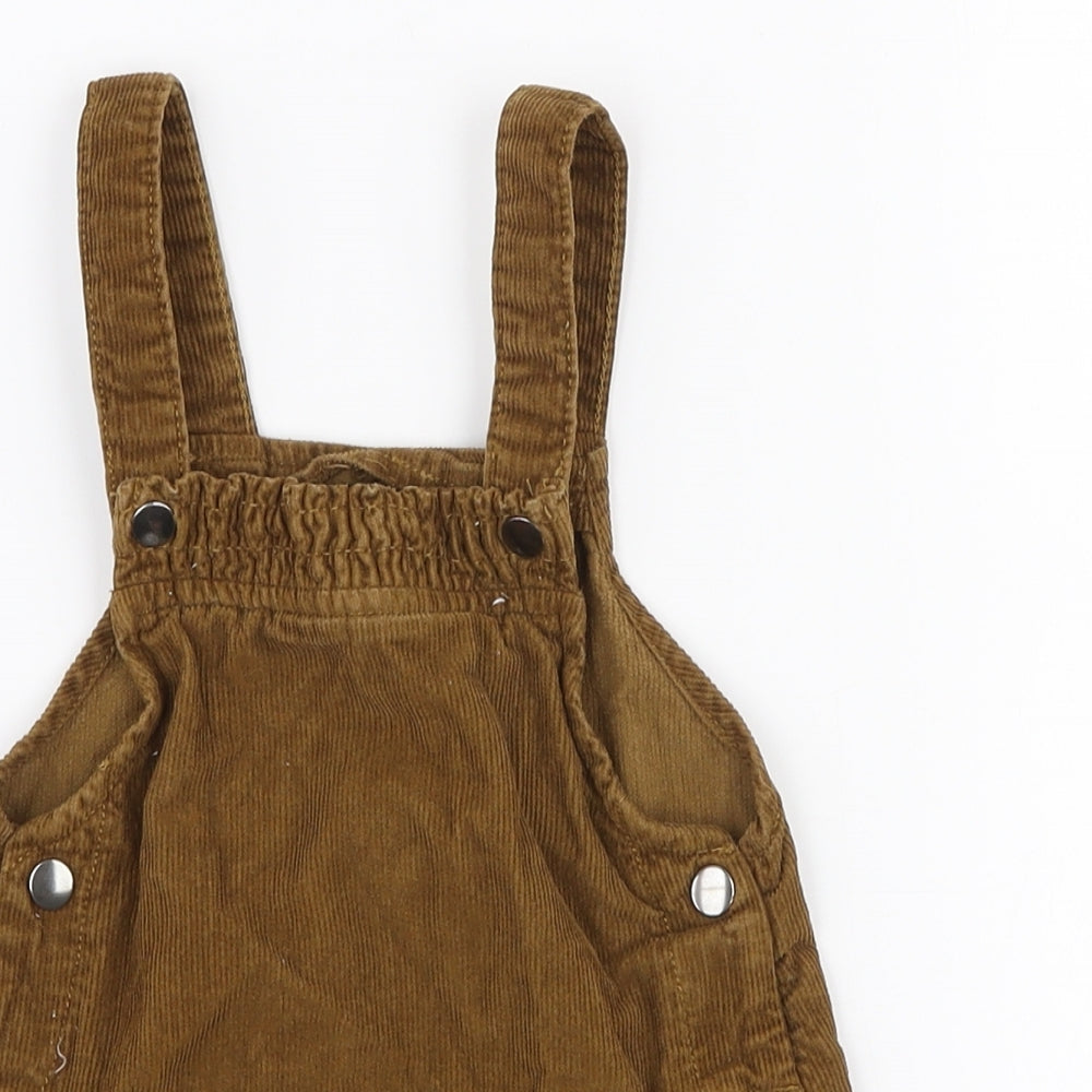 NEXT Girls Brown  100% Cotton Pinafore/Dungaree Dress  Size 12-18 Months  Square Neck Button
