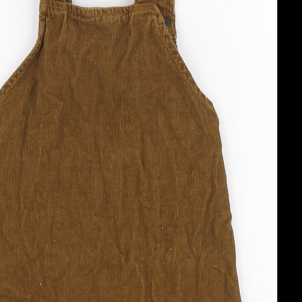 NEXT Girls Brown  100% Cotton Pinafore/Dungaree Dress  Size 12-18 Months  Square Neck Button