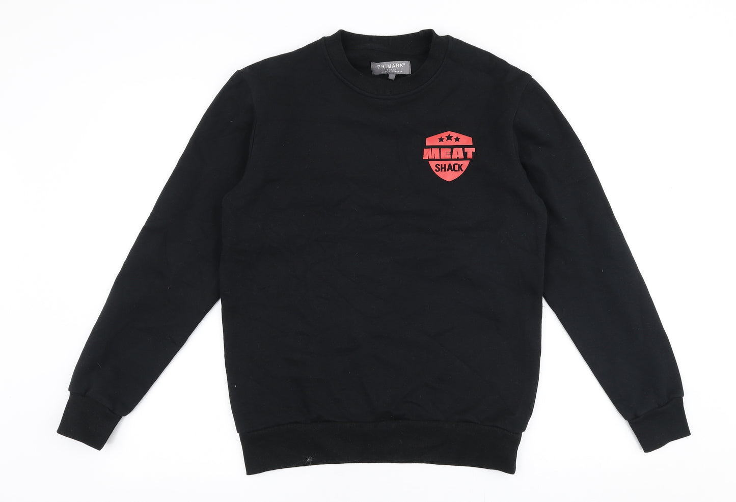 Primark Mens Black  Cotton Pullover Sweatshirt Size S   - Meat shack