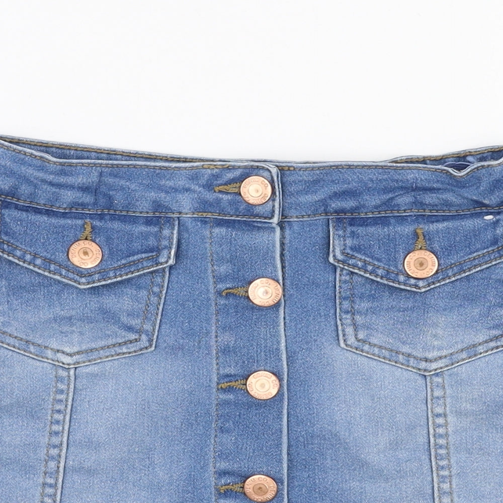 Denim Co Girls Blue  Cotton A-Line Skirt Size 6-7 Years  Regular Button