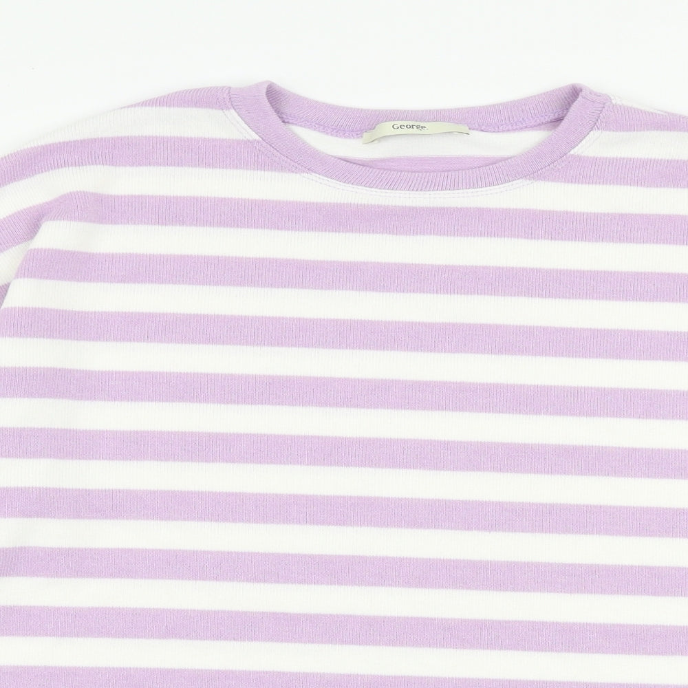 George Womens Purple Round Neck Striped Polyester Pullover Jumper Size 12