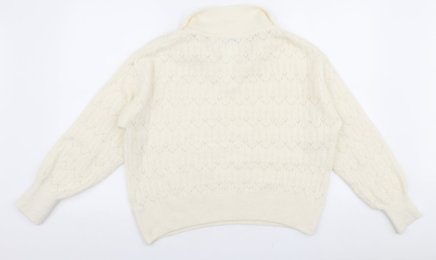 George Womens Ivory Collared  Acrylic Pullover Jumper Size S