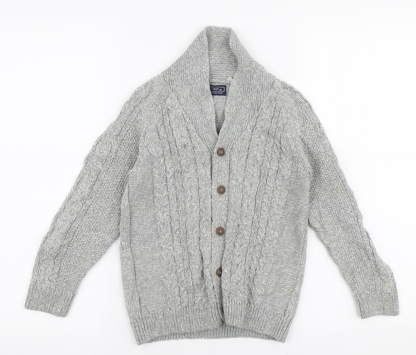 NEXT Boys Grey Collared  Cotton Cardigan Jumper Size 5-6 Years  Button