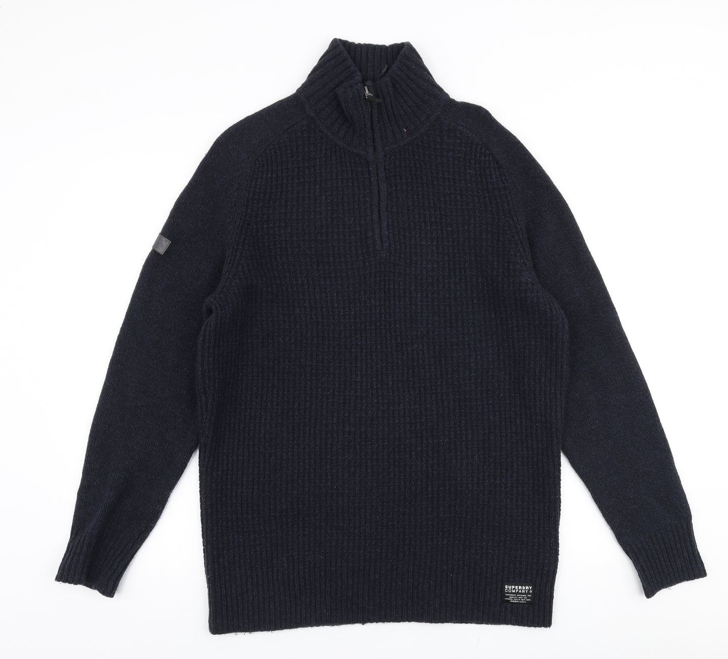 Superdry Mens Blue High Neck  Wool Pullover Jumper Size 2XL