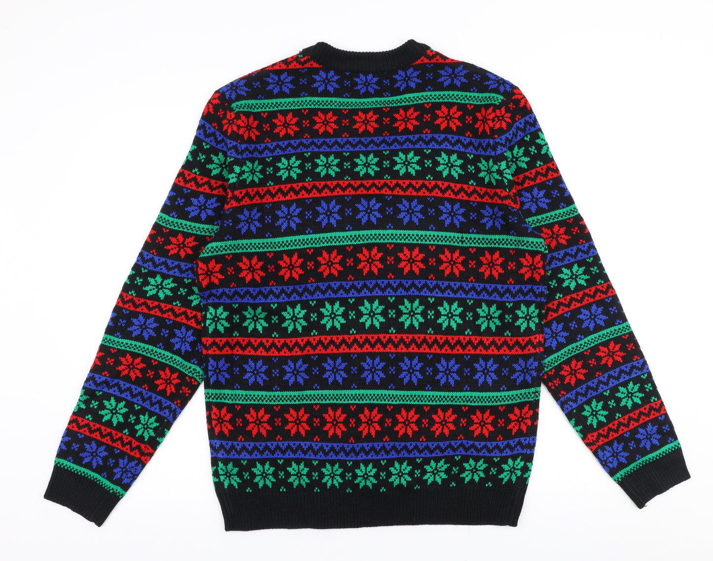 Topman Mens Multicoloured Round Neck Geometric Acrylic Pullover Jumper Size L