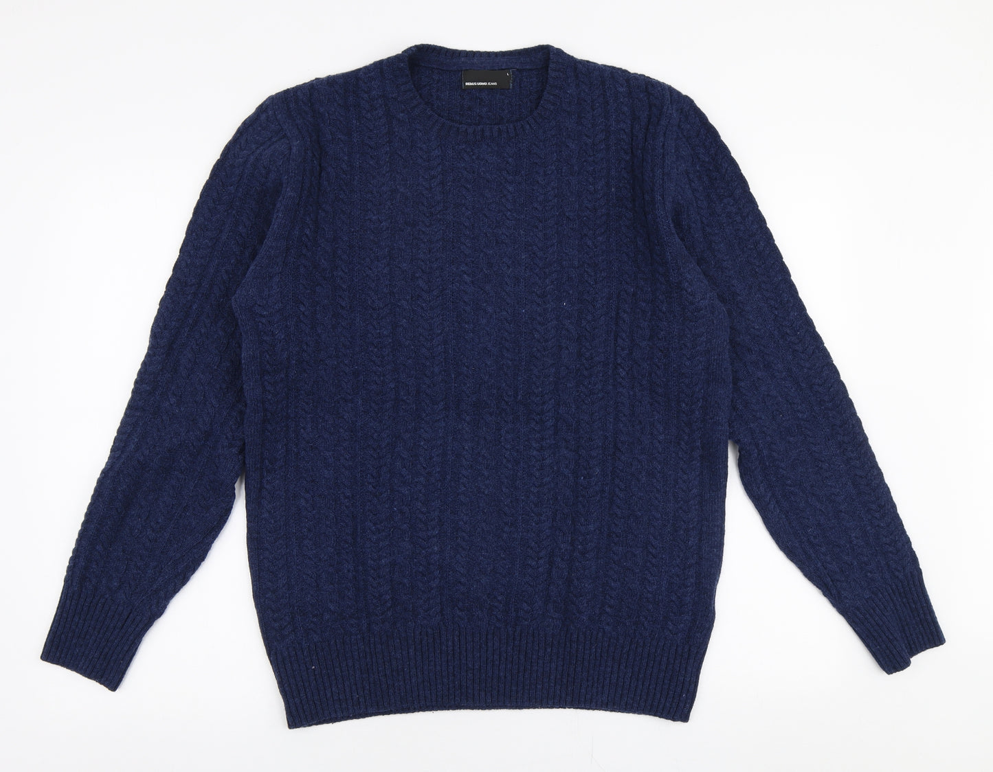 Remus Uomo Mens Blue Round Neck  Wool Pullover Jumper Size L
