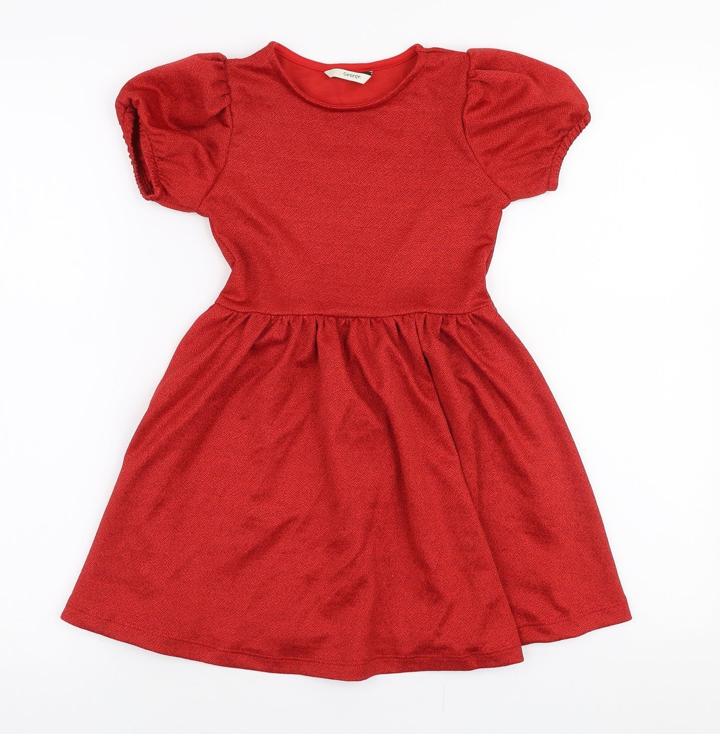George Girls Red  Polyester Skater Dress  Size 6-7 Years  Round Neck Pullover