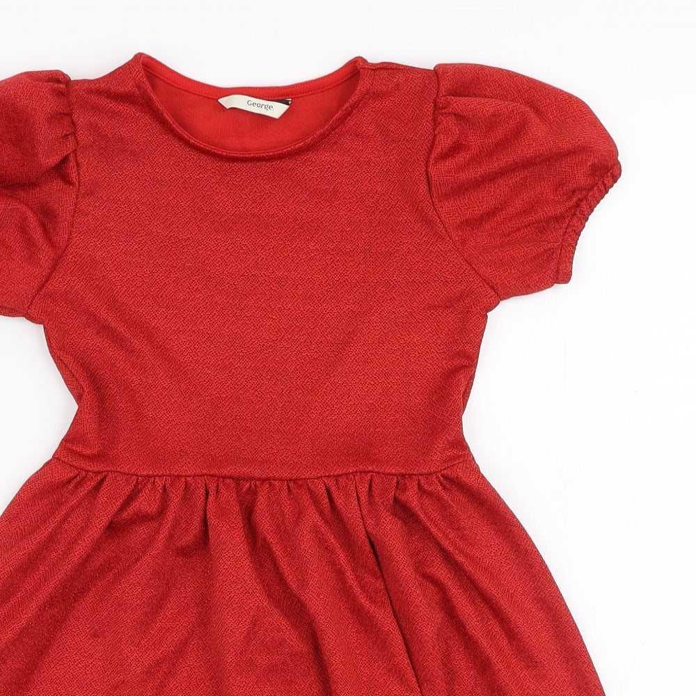 George Girls Red  Polyester Skater Dress  Size 6-7 Years  Round Neck Pullover