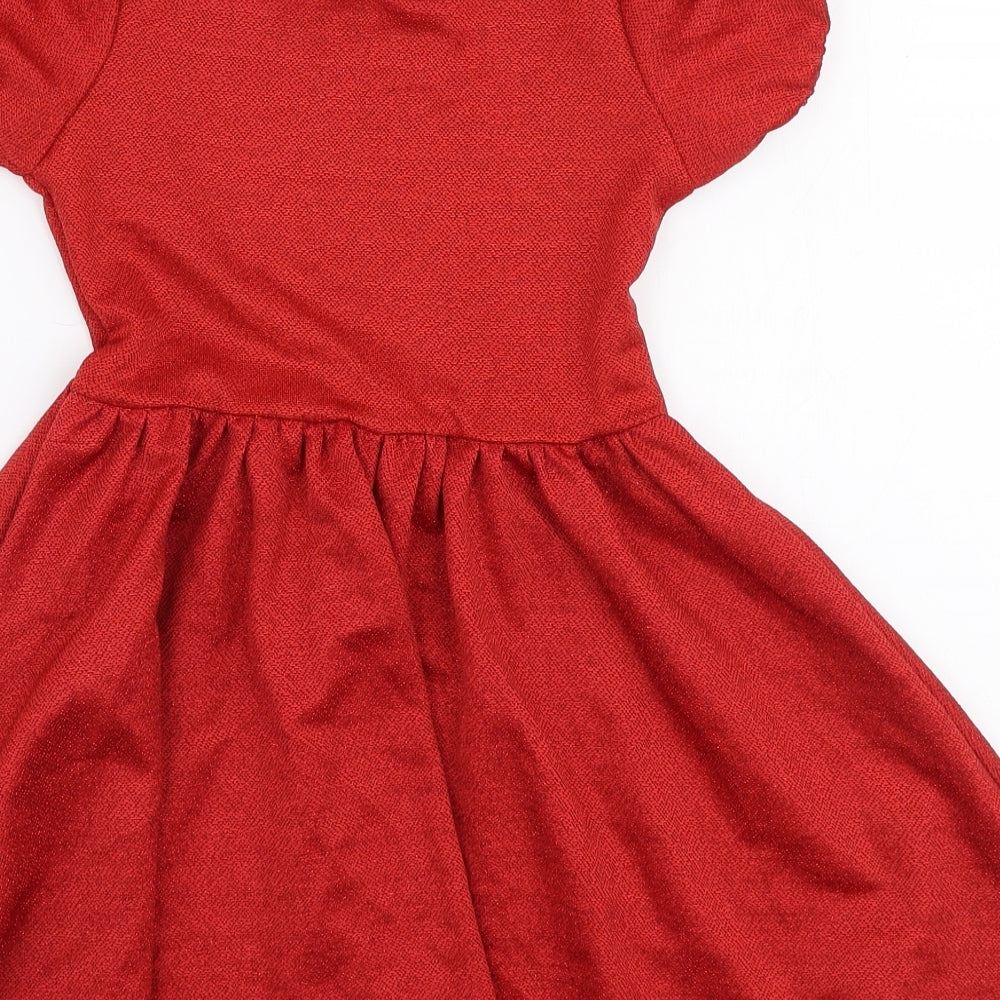 George Girls Red  Polyester Skater Dress  Size 6-7 Years  Round Neck Pullover