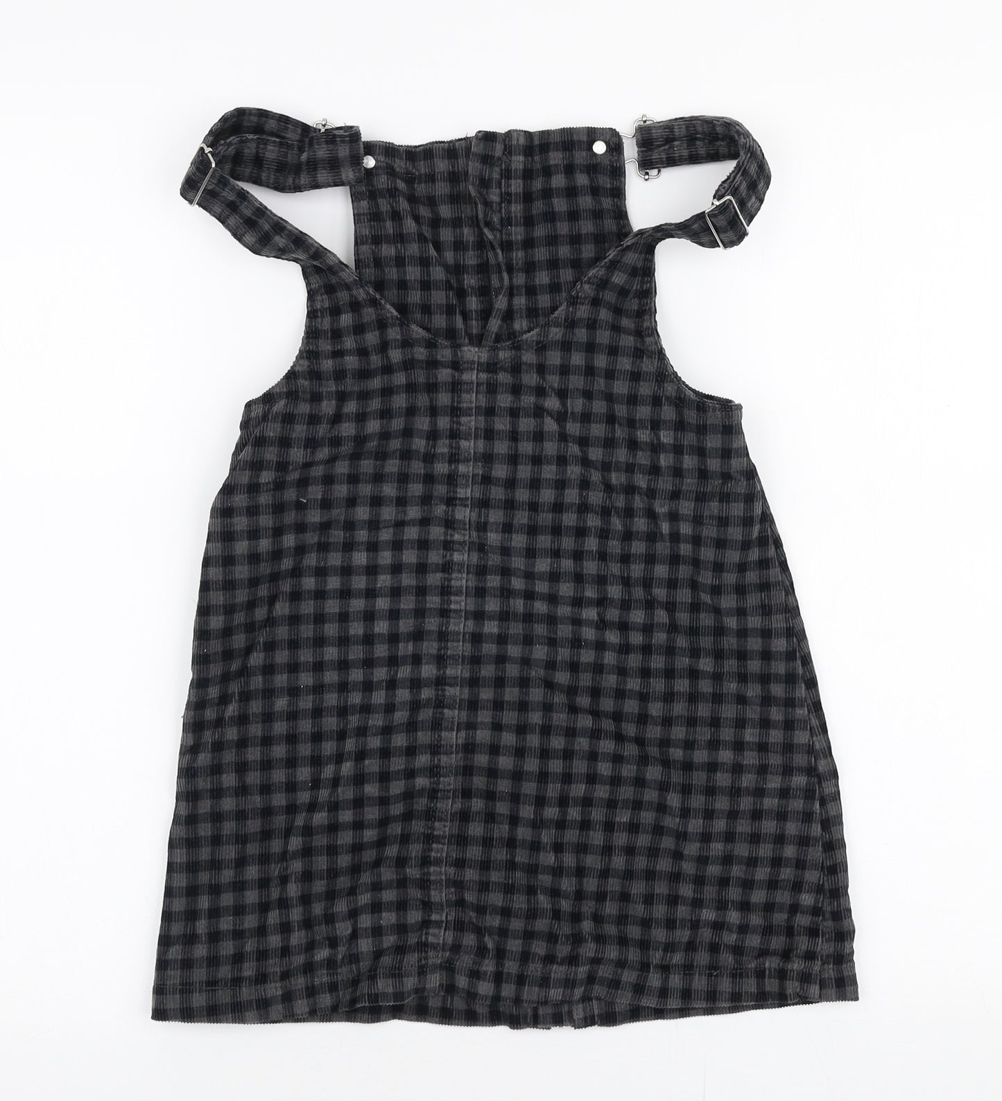 Miss Evie Girls Grey Check Polyester Pinafore/Dungaree Dress  Size 7-8 Years  Round Neck Zip