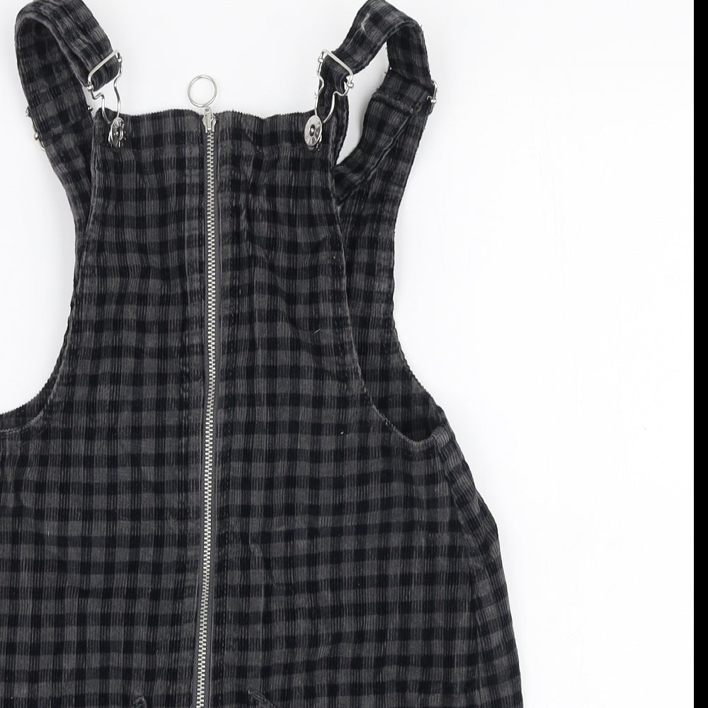 Miss Evie Girls Grey Check Polyester Pinafore/Dungaree Dress  Size 7-8 Years  Round Neck Zip