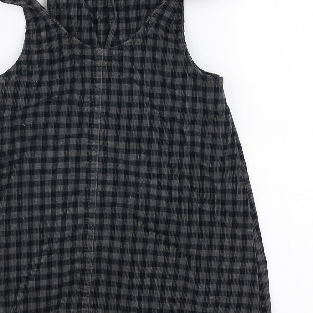 Miss Evie Girls Grey Check Polyester Pinafore/Dungaree Dress  Size 7-8 Years  Round Neck Zip